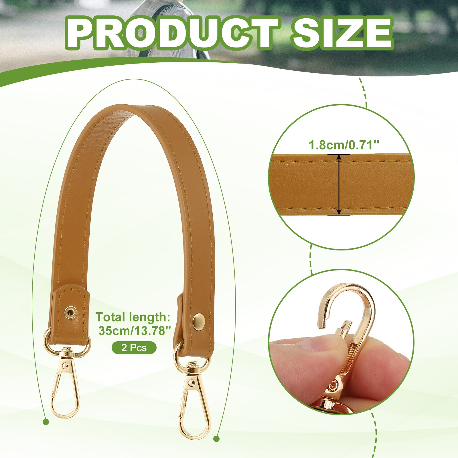 13" Leather Purse Strap Replacement Silver Buckle for Handbag(2 Pack, Khaki)