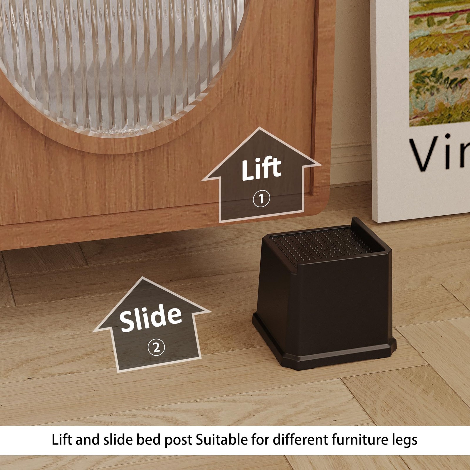 6 PCS L Shape Bed Risers 4 Inch Heavy Duty Oversized Lifts 1500 lbs Black