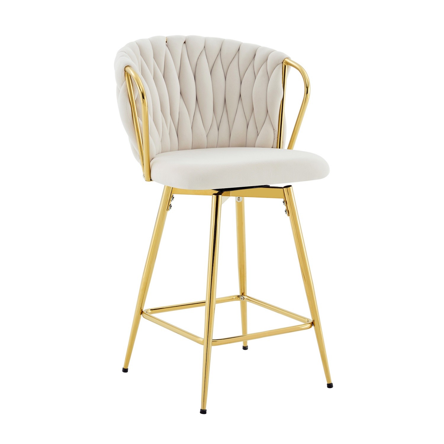 Swivel Bar Stools Set of 2 Velvet Braided w/ Gold Metal Frame for Kitchen Island