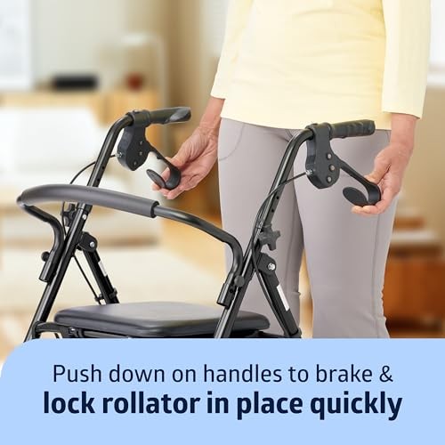 Medline Mobility Dependable Steel Rollator Walker, Black, 300 lb. Weight Capacit