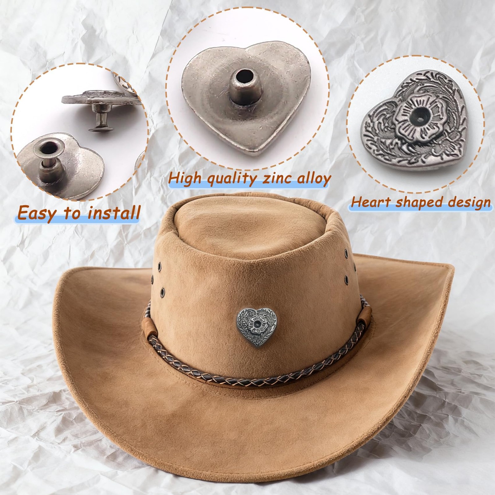 20 PCS Silver Heart Pattern Buttons Love Rivets Retro Carving Texture Bag
