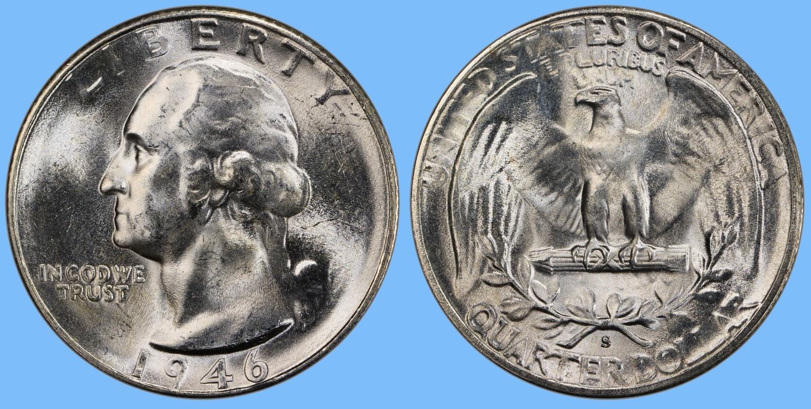 1946 S Washington Quarter ~ BU Uncirculated Mint State ~ 90% Silver 25c US Coin