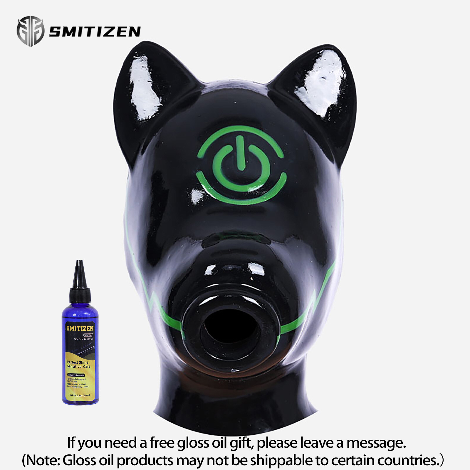 Silicone Black Short Ears Drone Hood with Switch Pattern Glossy Mask for Cosplay