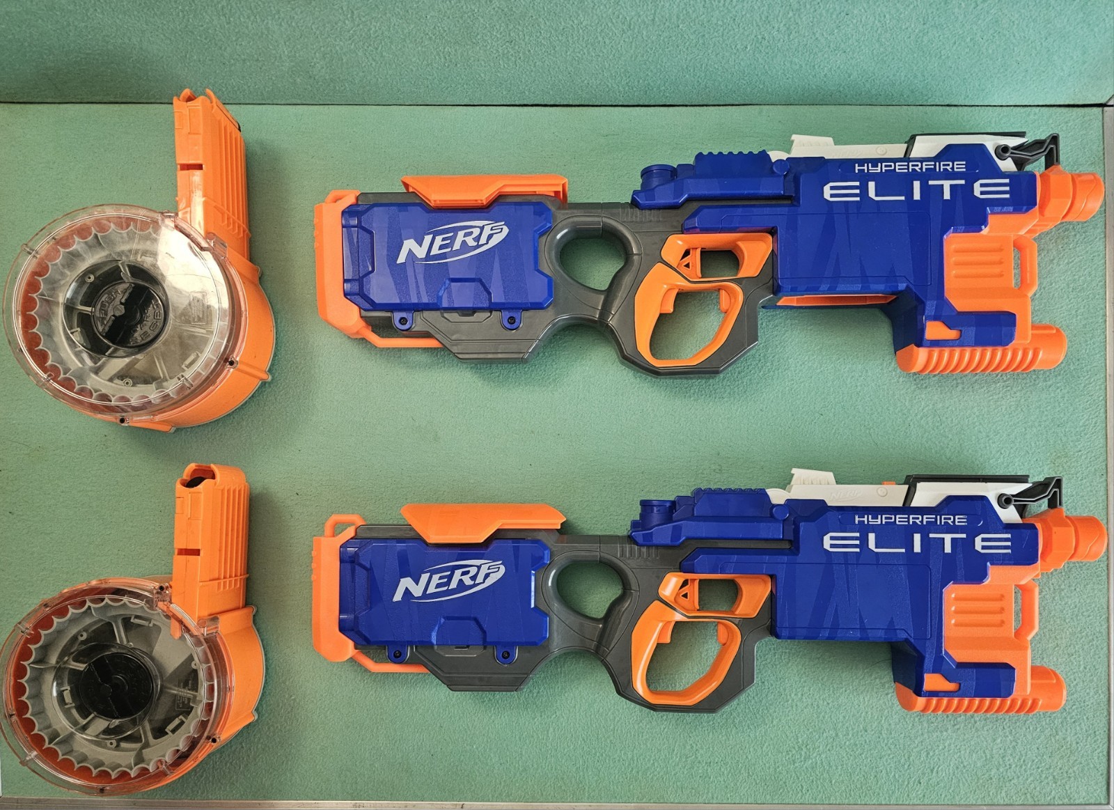 Lot of 2 Nerf Hyperfire Elite N-Strike Blaster Guns W/35 Round Drums