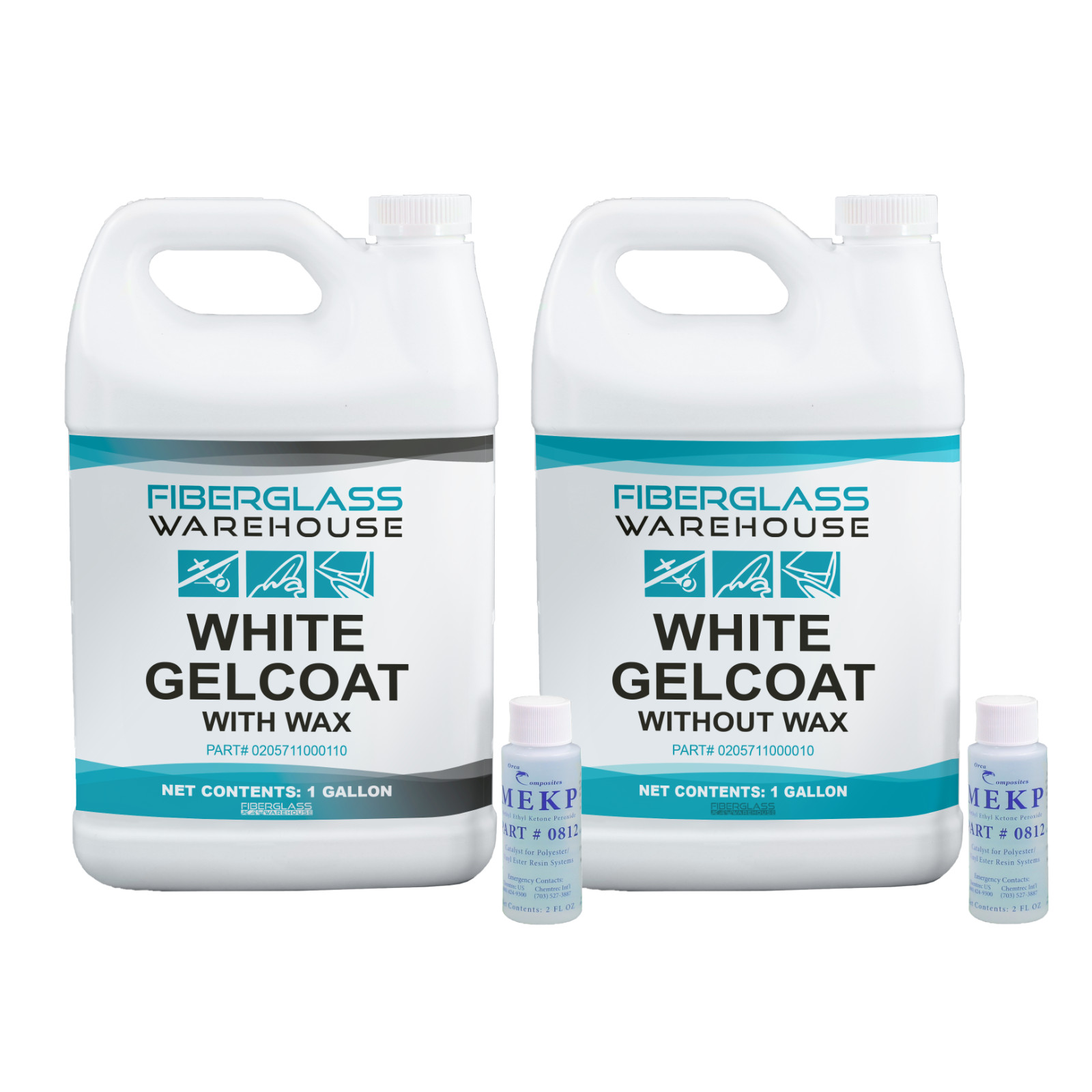 White Gelcoat Kit- One Gallon with Wax and One Gallon Without Wax- Includes MEKP