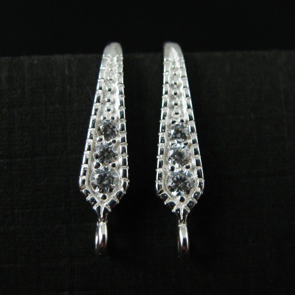 Sterling Silver Earring Findings- Bridal Earwire- Elongated CZ Stone-1 pair