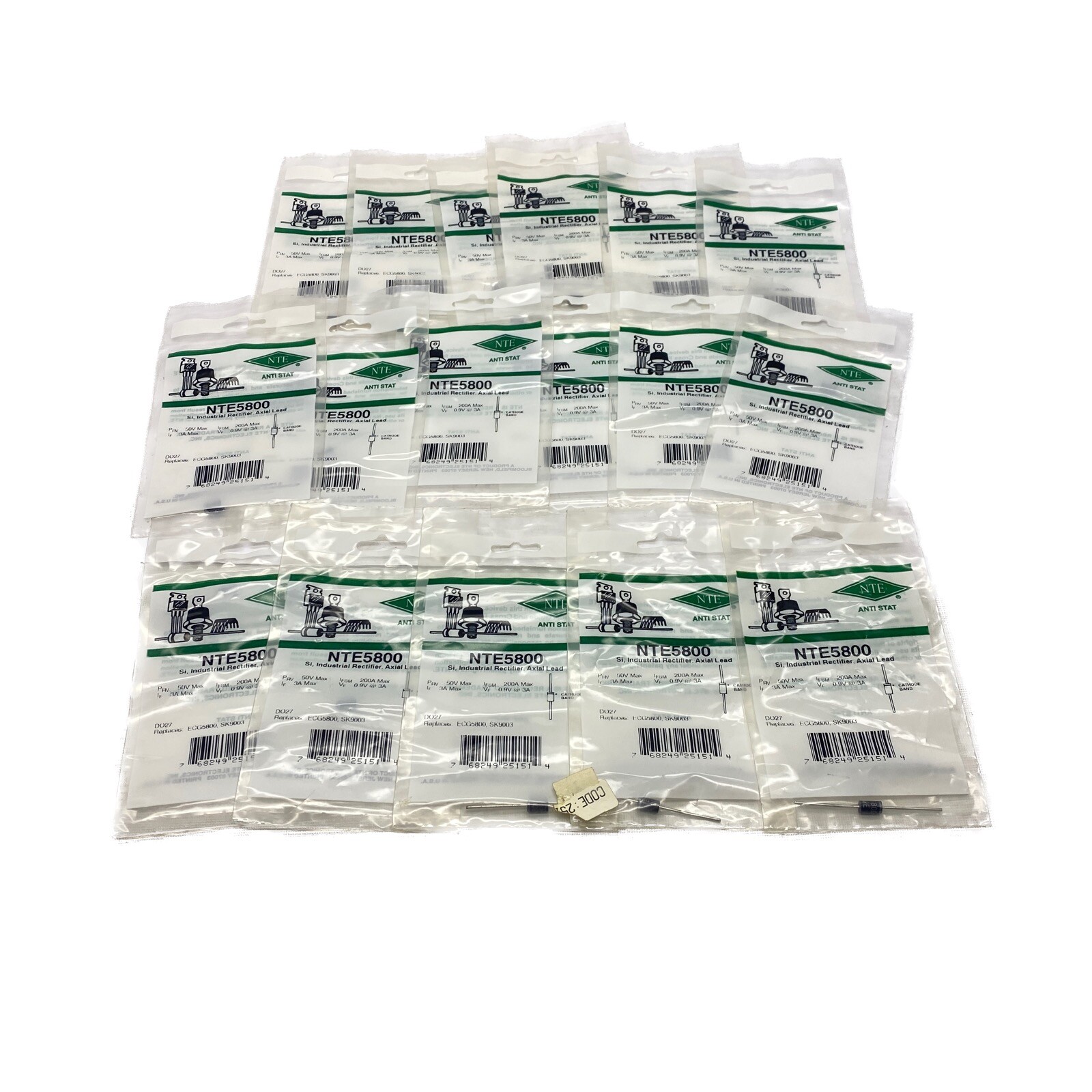 NIB LOT of 17 NTE Anti Stat 500V 200A Industrial Rectifier Axial Lead NTE5800