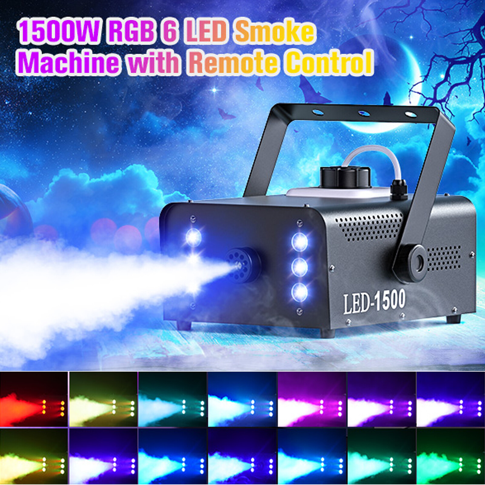 1500W Fog RGB 3in1 6 LED DJ Smoke Machine Stage Show Decor w/ Wireless Remote US