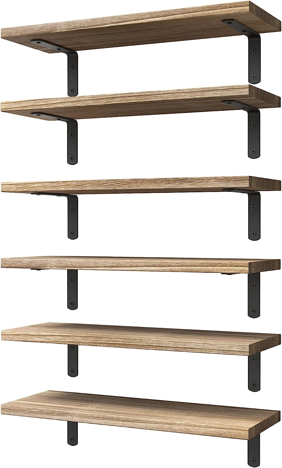 Wood Floating Shelves Set of 6, Shelves for Wall Decor, Farmhouse Shelf for Bedr