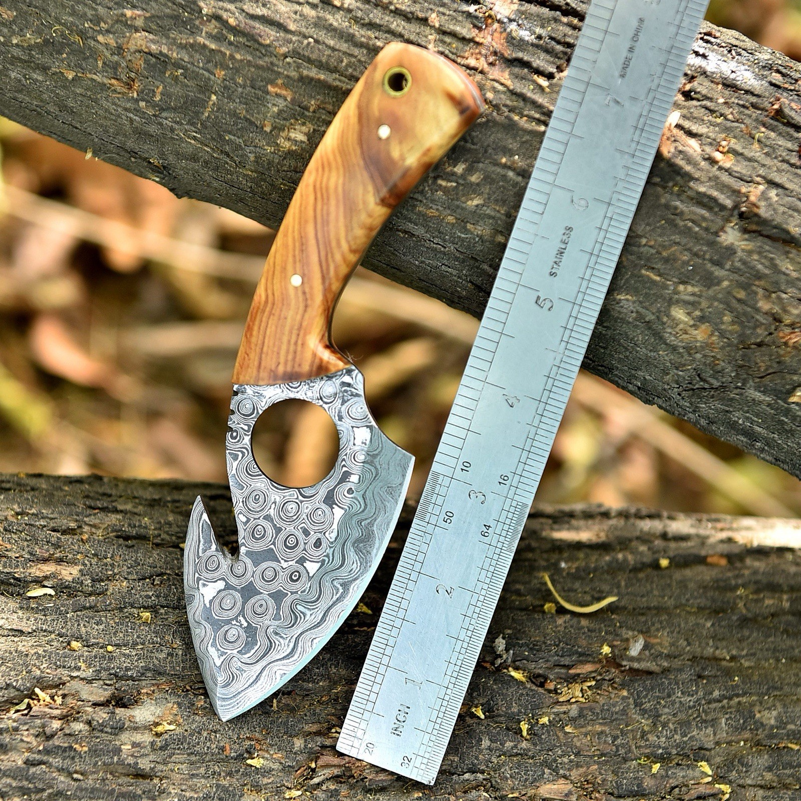 Handmade Damascus Fix Gut-Hook Blade Skinner Knife Tactical Hunting Survival EDC
