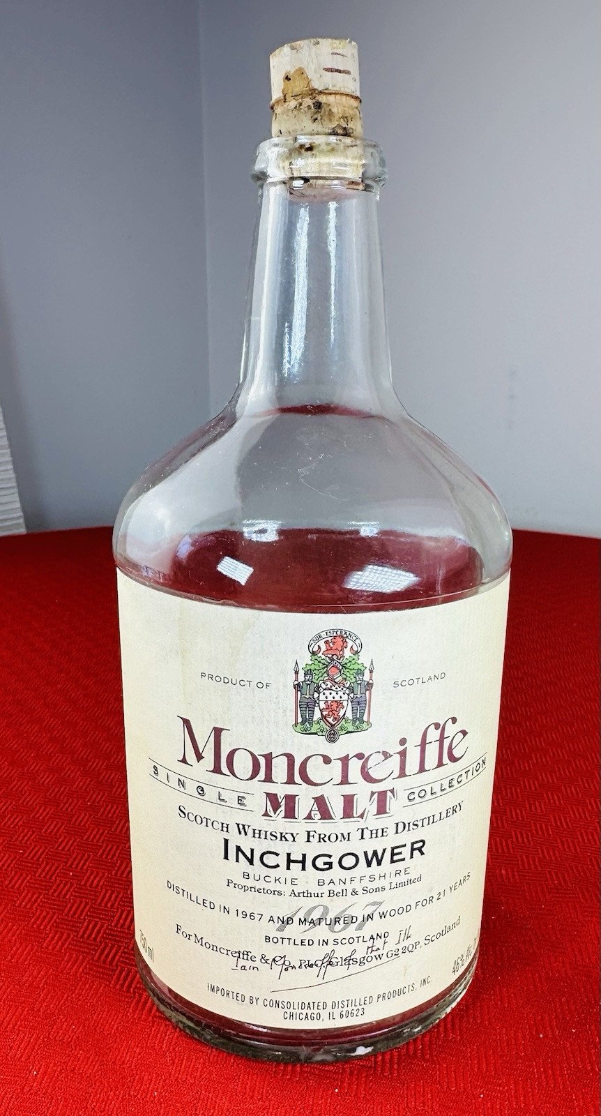 1967 Moncreiffe empty bottle Old Scotch Whisky Bottle Single Malt 21 year RARE!