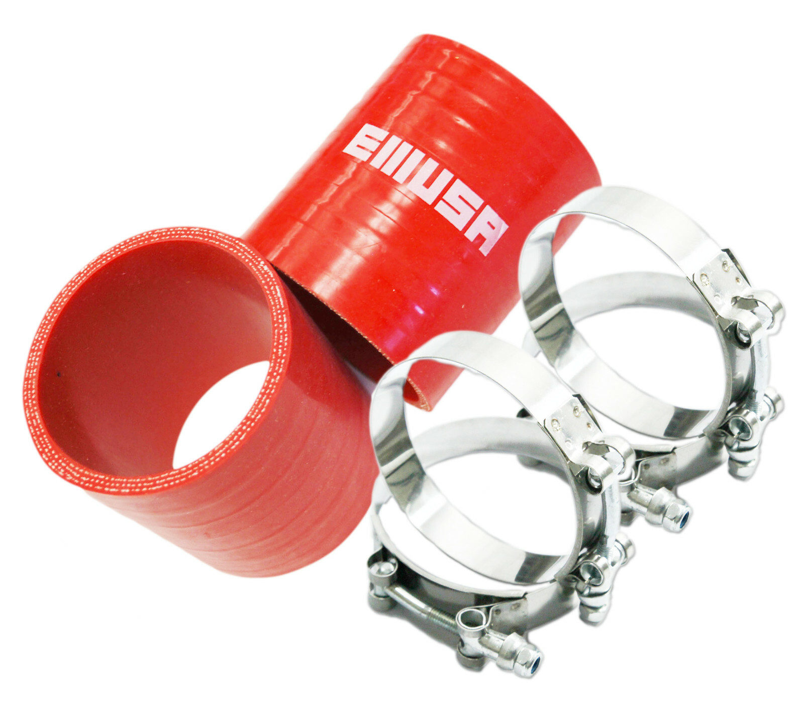 EMUSA RED 4PLY 2x Straight 2.75"-2.75"ID Silicone+ 4xStainles Steel T-clamp