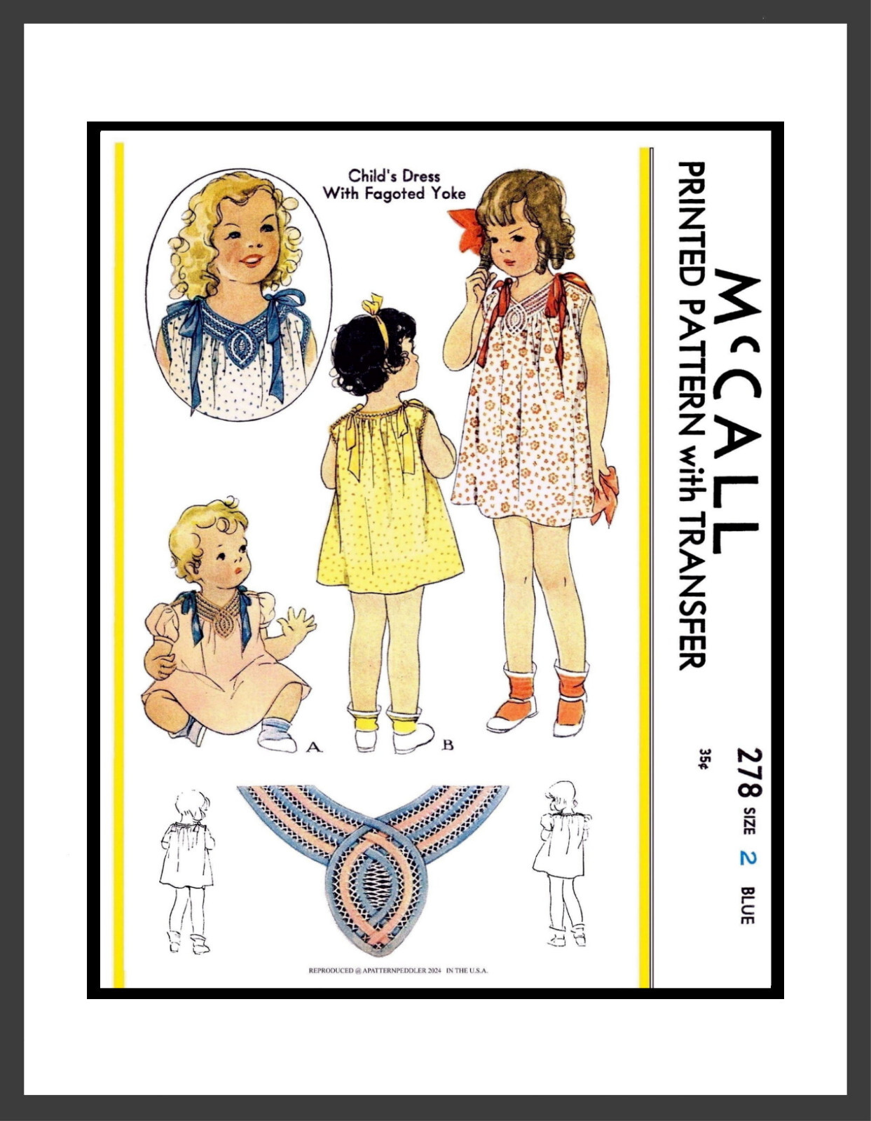 McCall 278 Pattern FAGOTED DRESS FROCK GIRL Child's Precious 1930's Sz 2