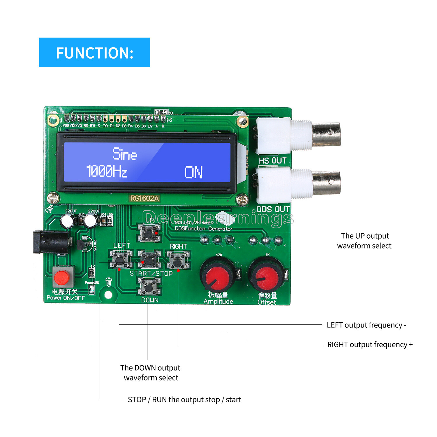 DDS Function Signal Generator Module Sine Square Sawtooth Triangle Wave Kit NEW