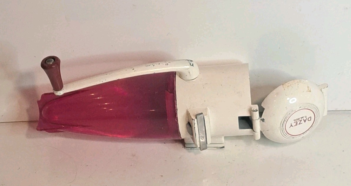 Vintage 1950's Dazey Atomic Age Rocket Ice Crusher Red& White ,Wooden Handle