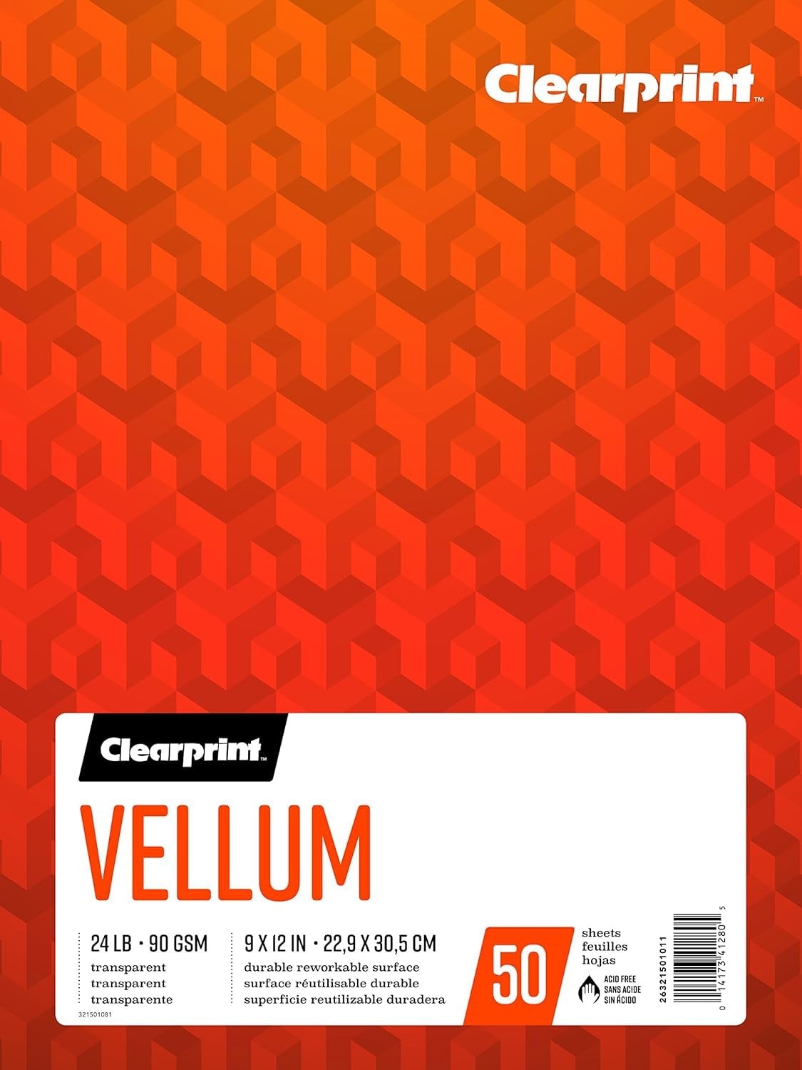 Clearprint Vellum Pad, 24 LB, 90 GSM, 9 x 12 Inches, 50 Sheets Per Pad, 1 Each
