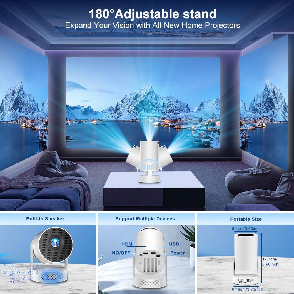 Mini Projector with Wifi and Bluetooth 5.4, Short Throw Projector 4K Support,...