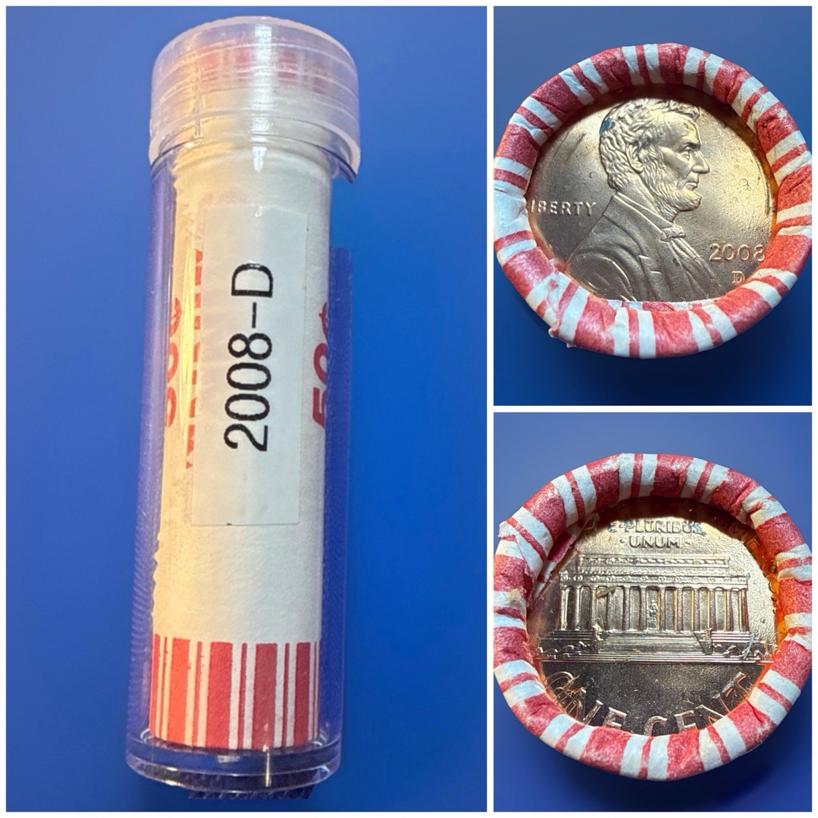 2008-D Lincoln Memorial Cent Penny Roll. The Memorial Cent Reverse’s Final Year!