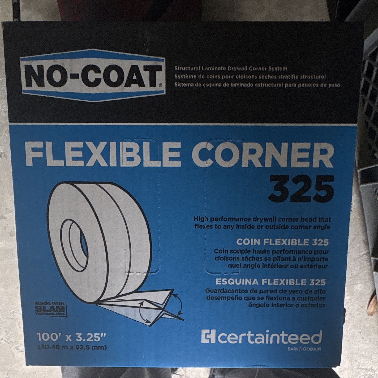 CertainTeed NO-COAT Flexible Corner 325 Drywall Corner Bead 100' x 3.25" MPN 325