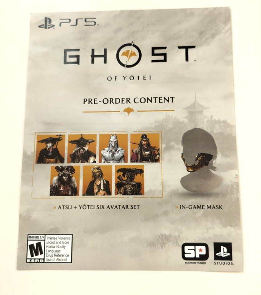 Ghost of Yotei Pre-order DLC Bonus - PlayStation 5 PS5 Atsu + Avatar Set & Mask