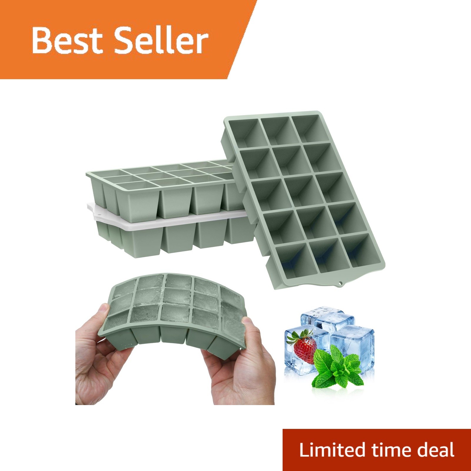 FANYITY Silicone Ice Cube Tray Lid Green Pack of 4