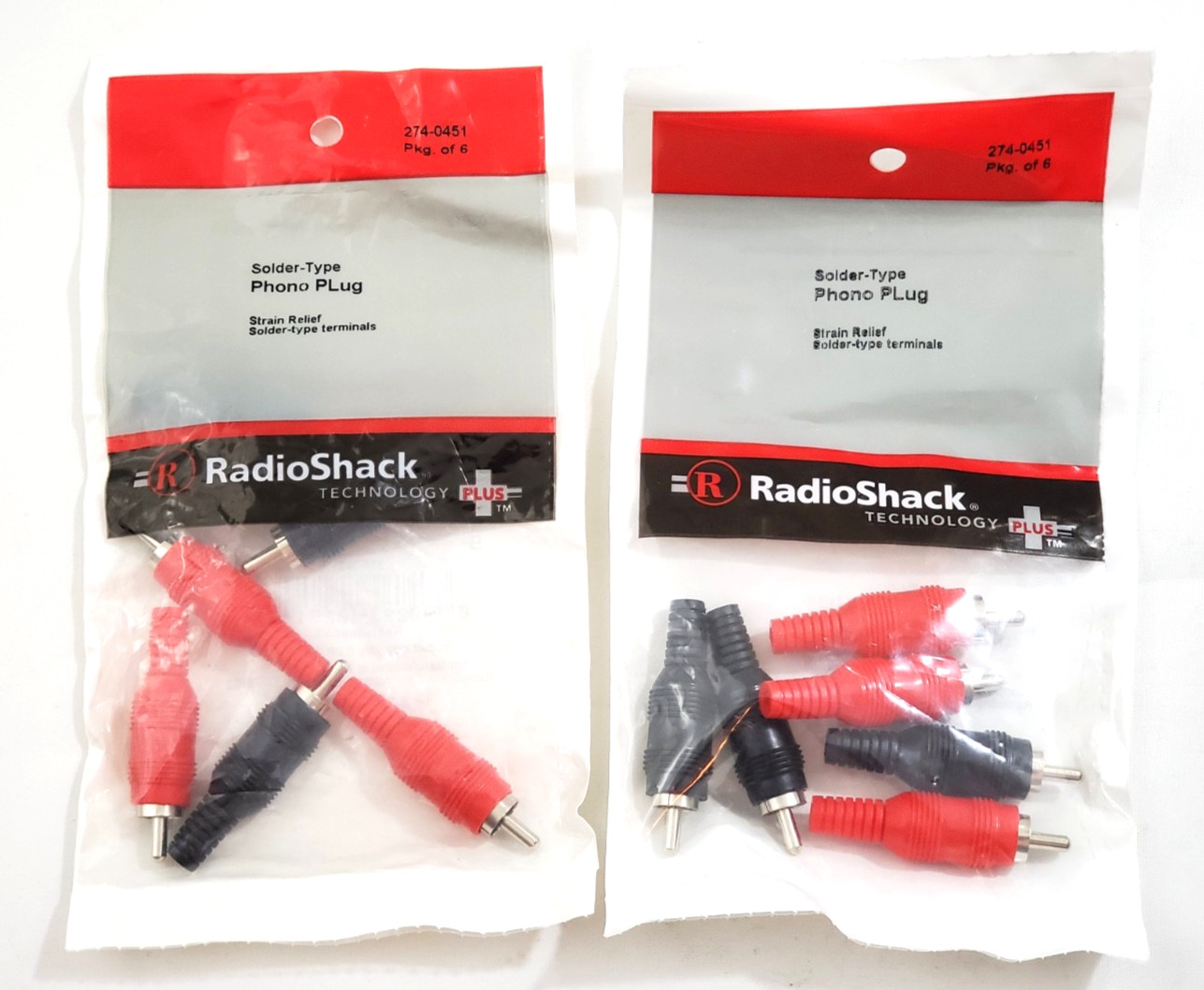 Lot of 2 Radio shack 274-0451 Packs of Phono Plugs Solder-Type Strain Relief