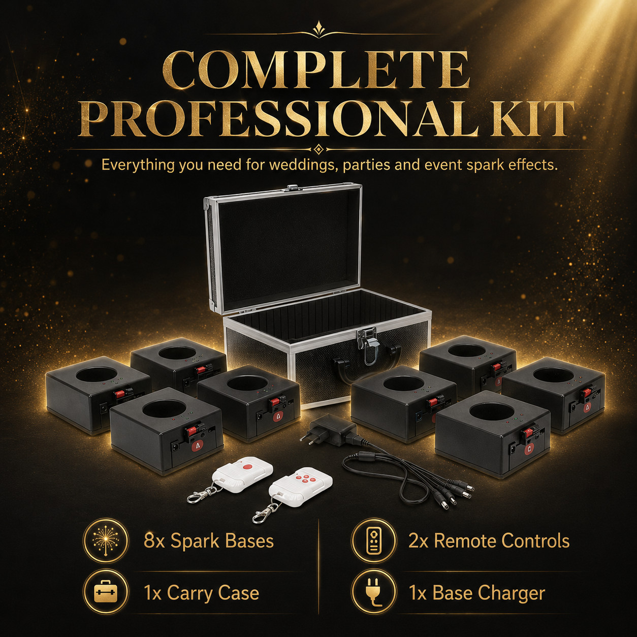 8-Pack Cold Sparkler Base Kit with Dual Remote Controls for Wedding Party Stage