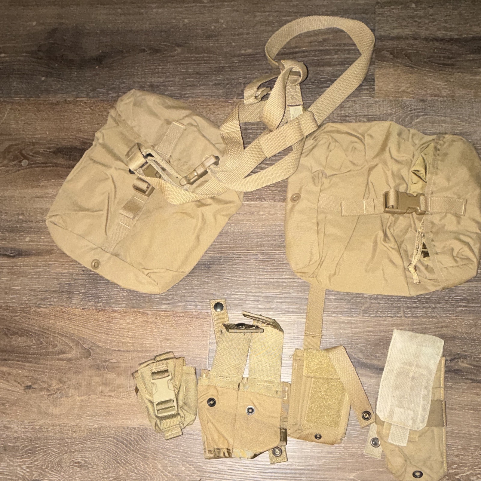 Tan Military Utility Pouches/Bags Lot w/ Straps, Buckle Closures & Holster