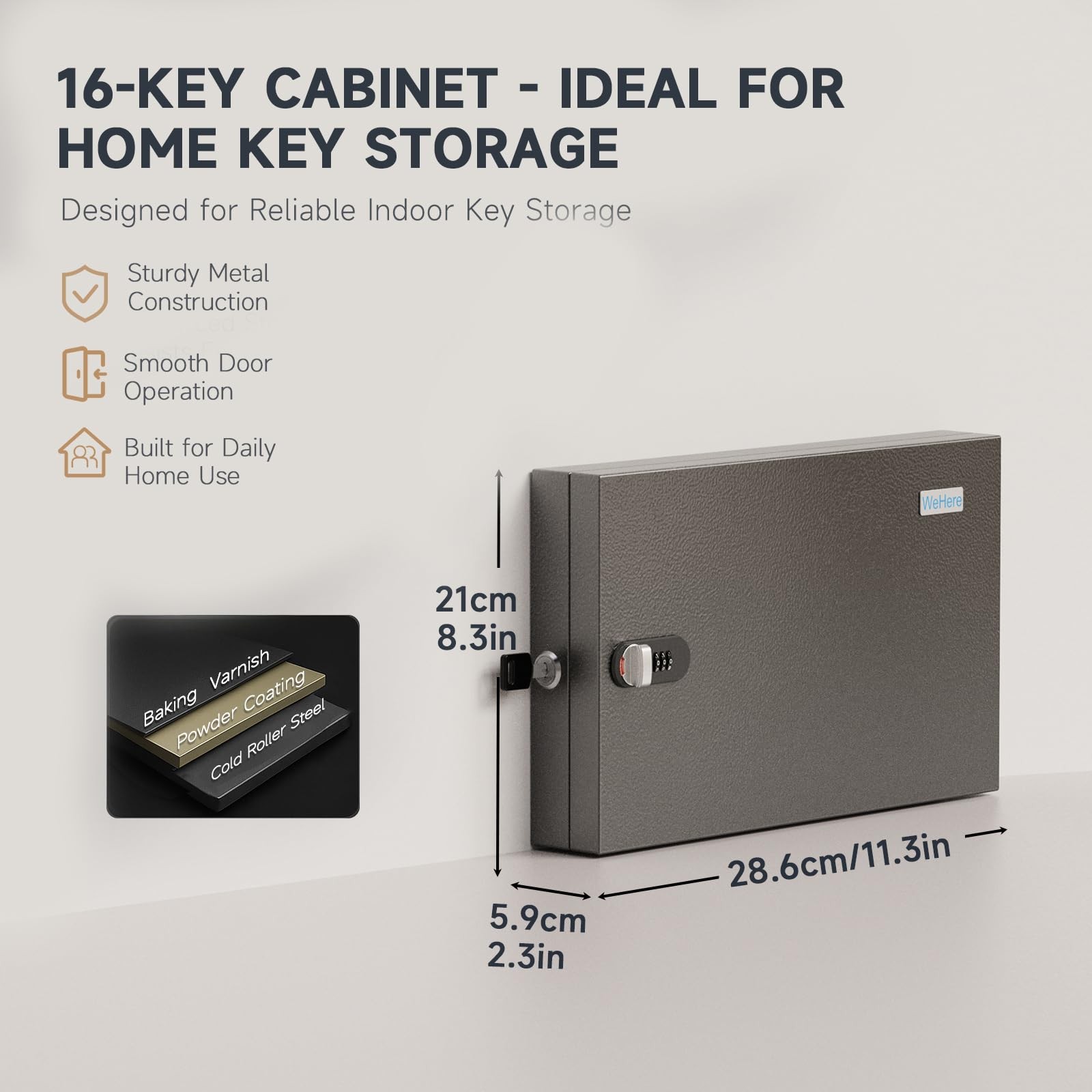 16 Key Lock Box with 3-Digit Combination Lock & Backup Key - Secure Key