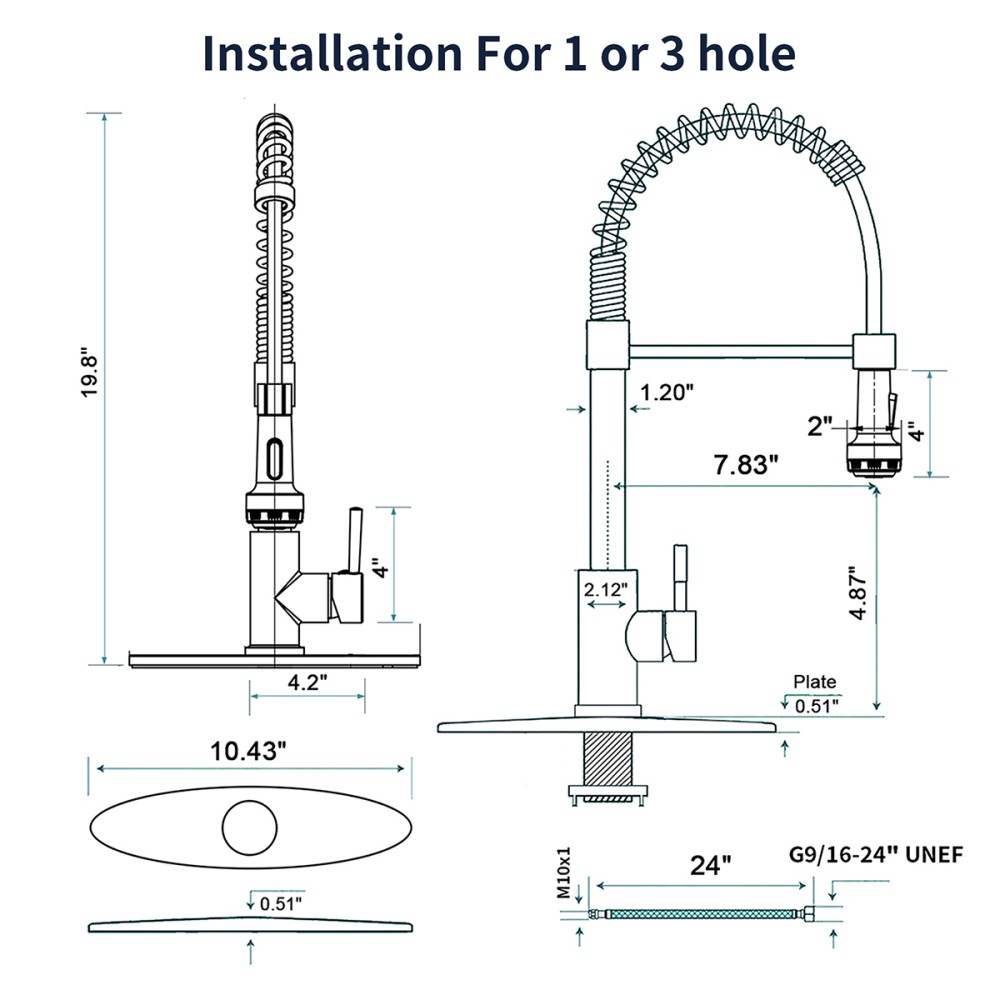 Kitchen Faucet with Pull Down Sprayer 4 Spraying Modes Single Handle Commercial