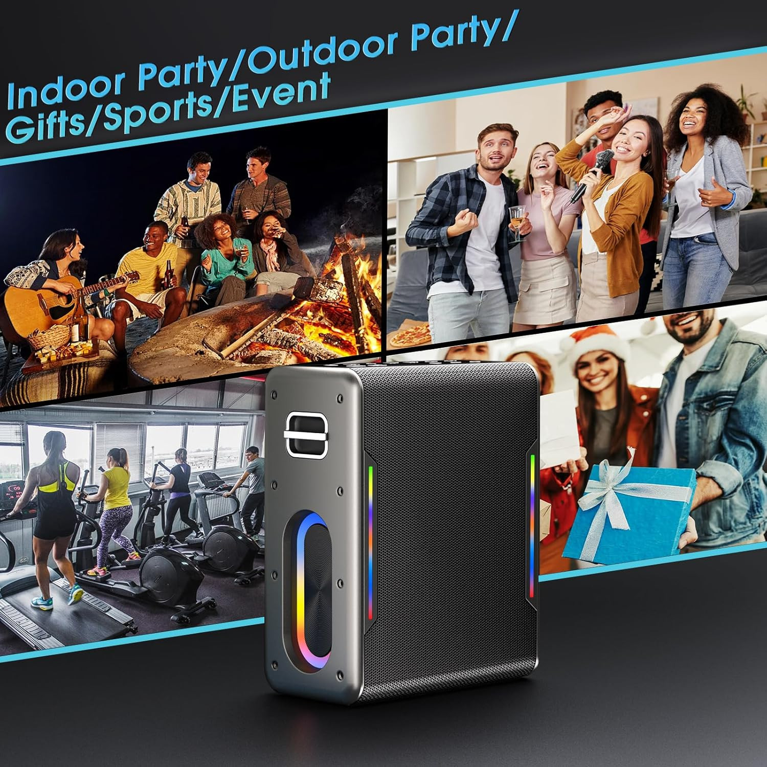 Karaoke Machine with Two Wireless Microphones, Powerful Portable Bluetooth Speak