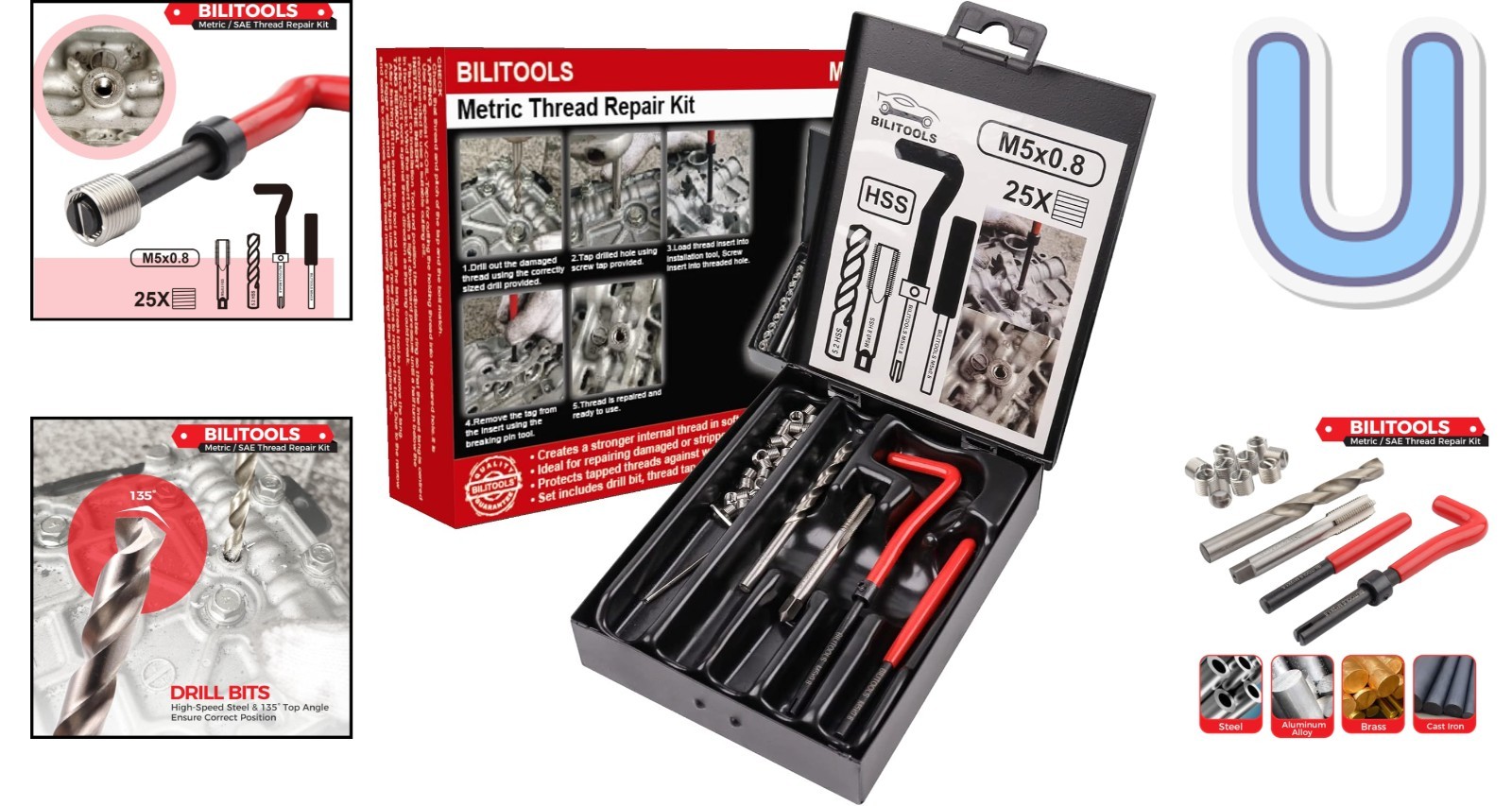 Versatile M5x0.8 Thread Repair Kit for Metals & Polymers - HSS Drill Included