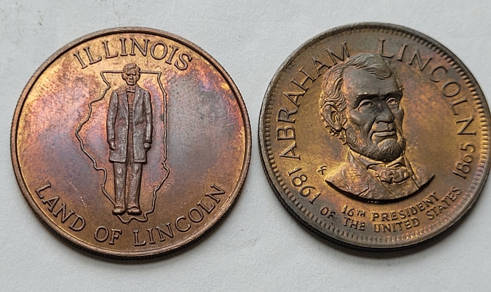 Set Of 2 Coins Abraham Lincoln Commemorative + Illinois Land Of Lincoln