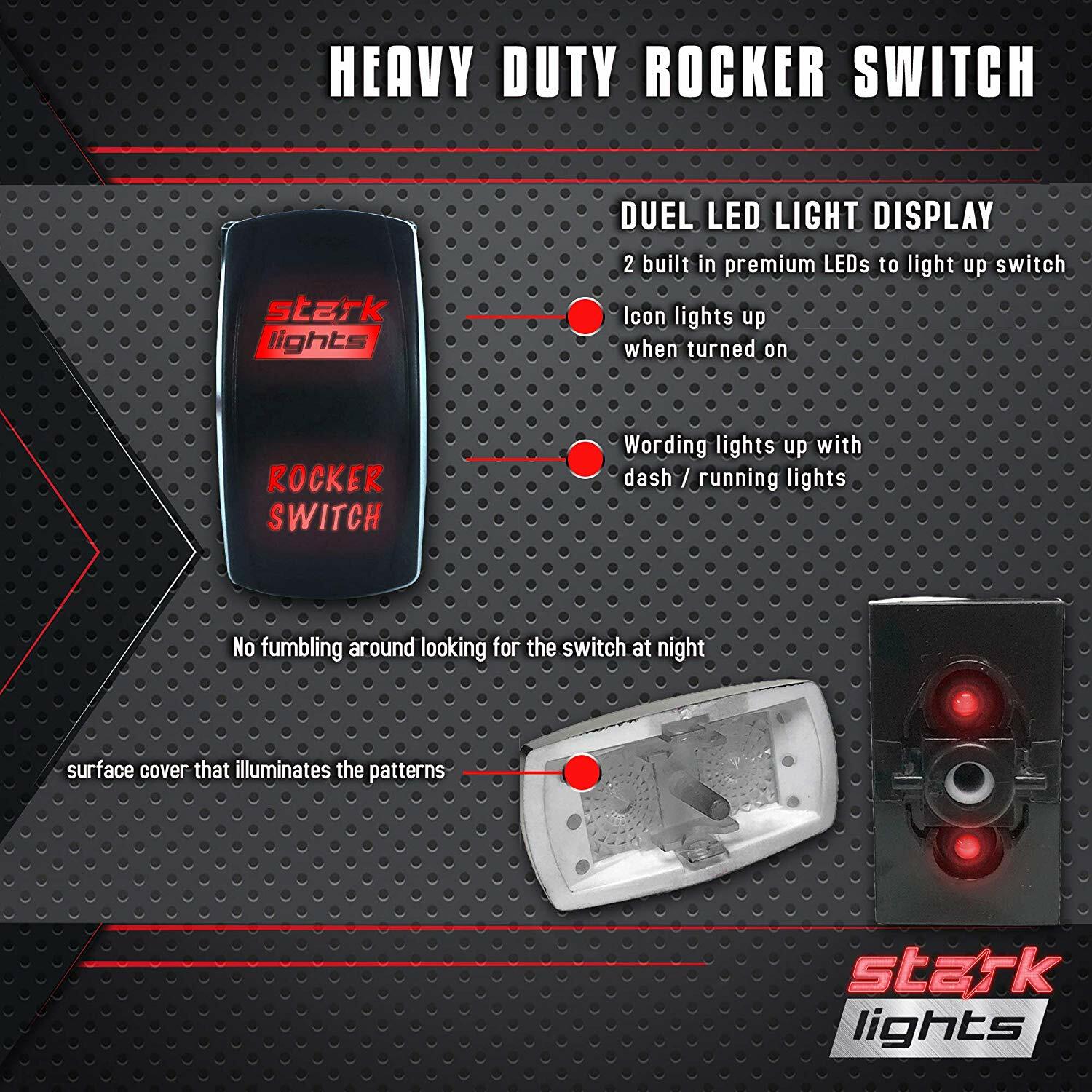 KILL SWITCH - Horizontal LED Rocker Switch 5 Pin Dual Light 20A 12V ON / OFF
