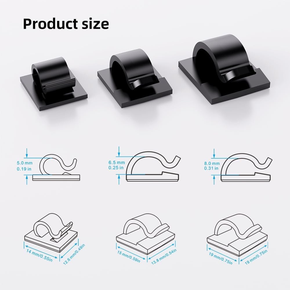 100 PCS Adhesive Cable Clips Cord Organizer (Small, Medium,Large),Wire Holder...