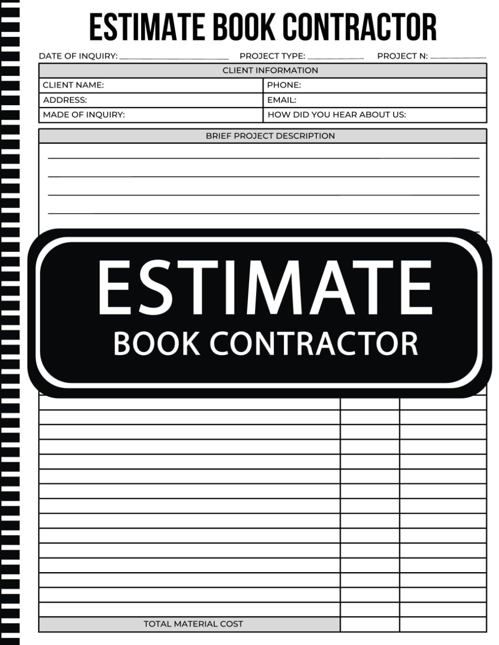 Estimate Book Contractor: Job Quote Record With Client Contact...