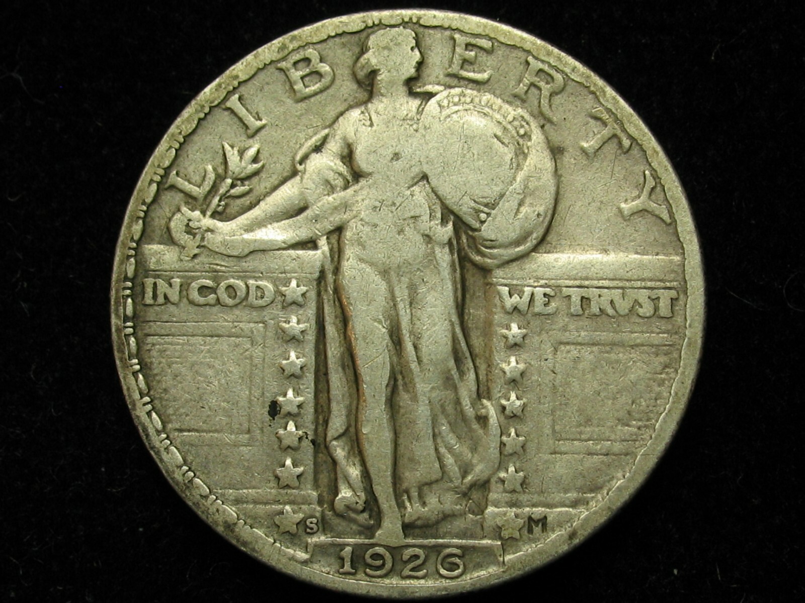 SALE!  90% SILVER  XF SEMI-DATE 1926-S STANDING LIBERTY QUARTER w/STARS #197P