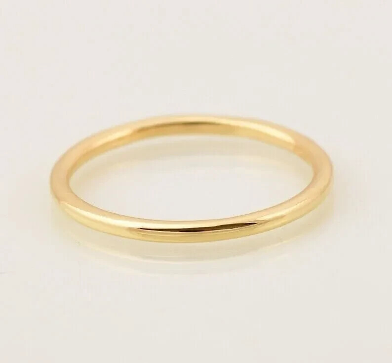 14K Yellow Gold Finish Round Wedding Band Ring Round Thin Band Ring