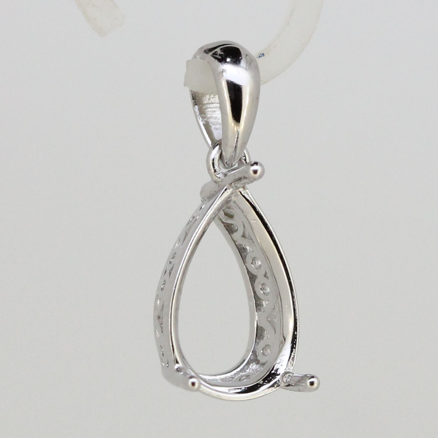 Sterling Silver Semi Mount Pendant Setting Pear PE 12x8mm W/ Filigree