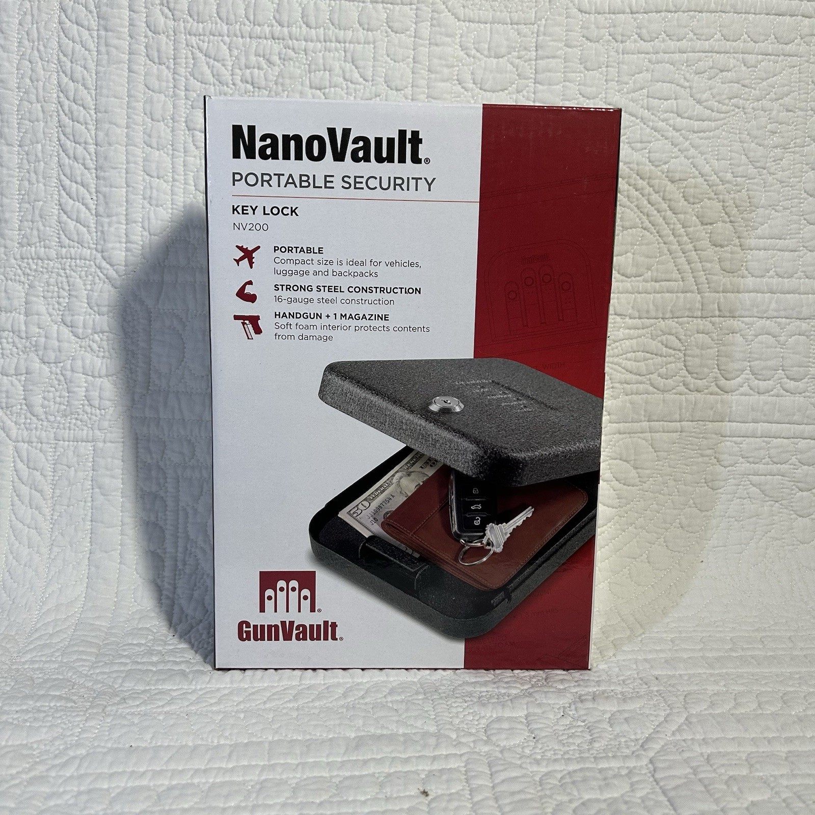 NIB GunVault NanoVault NV200 Portable Steel Lock Box w/ Key Lock & Cable TSA