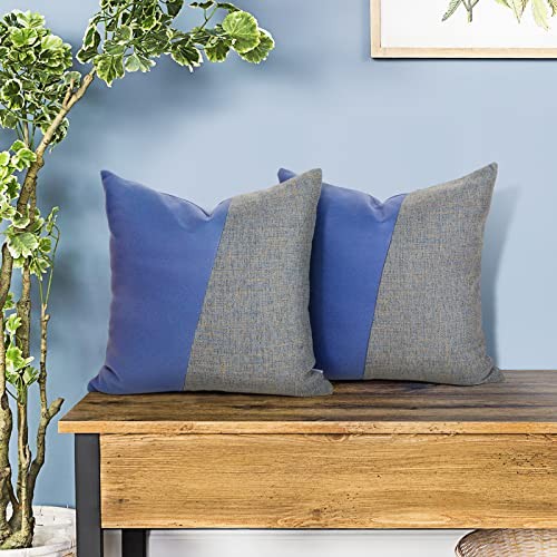 Pack of 2 Faux Leather Pillow Covers 18" x 18" (Pack of 2) Pattern E-blue