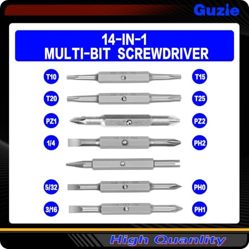 Guzie 15-in-1 Multi-Bit Ratcheting Screwdriver, 7 Double-Ended Tips |
