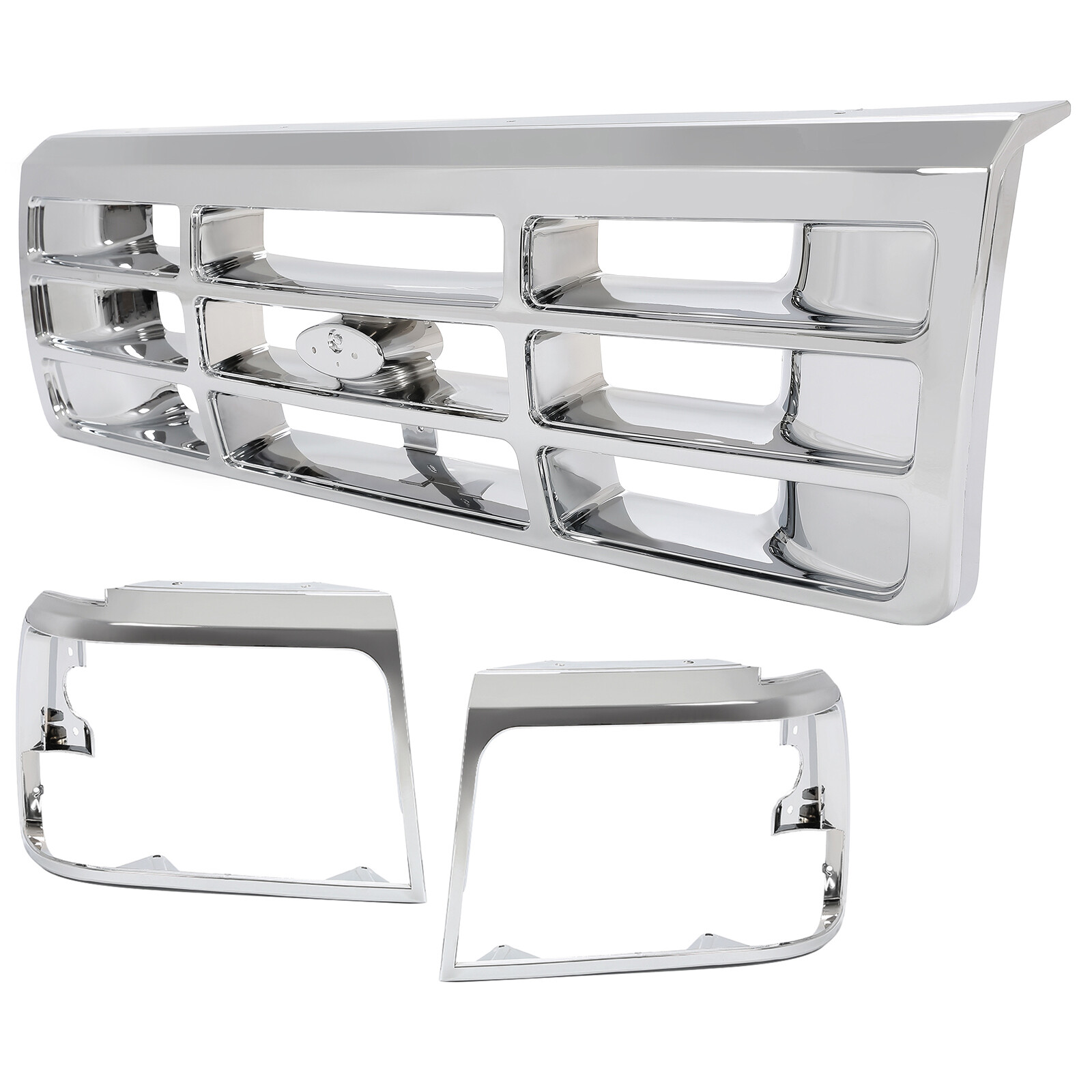 For Ford F150 F250 F350 Bronco 1992-1997 Chrome Front Grille Headlight Door Kit