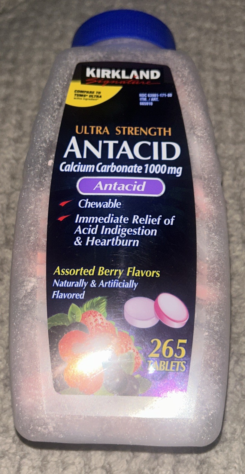 Kirkland Signature Ultra Strength Antacid Assorted Berry 265 Tablets EXP 9/2027