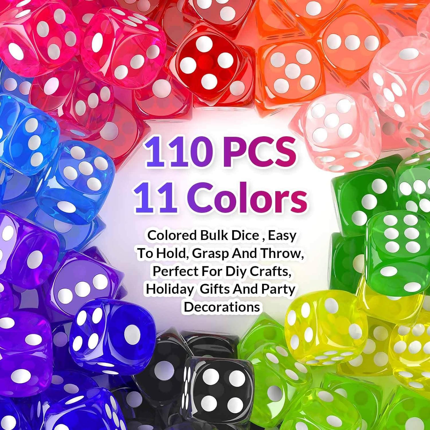 110 Piece Colored Dice Set, 6-Sided Bulk Dice for Classroom and Board Games
