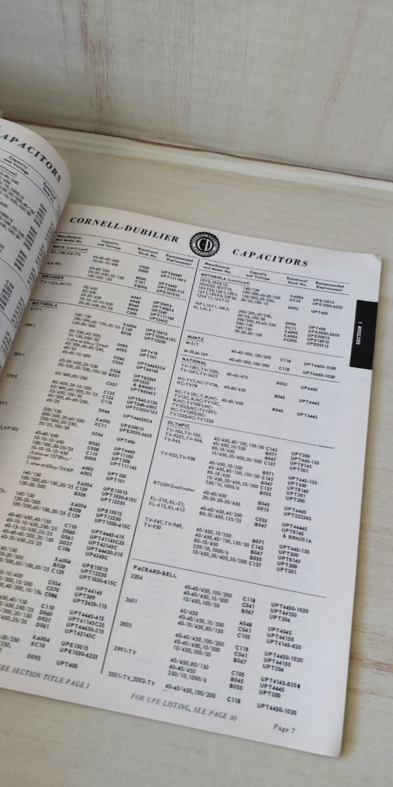 Vintage 1950s Cornell Dubier TV Capacitor Replacement Guide