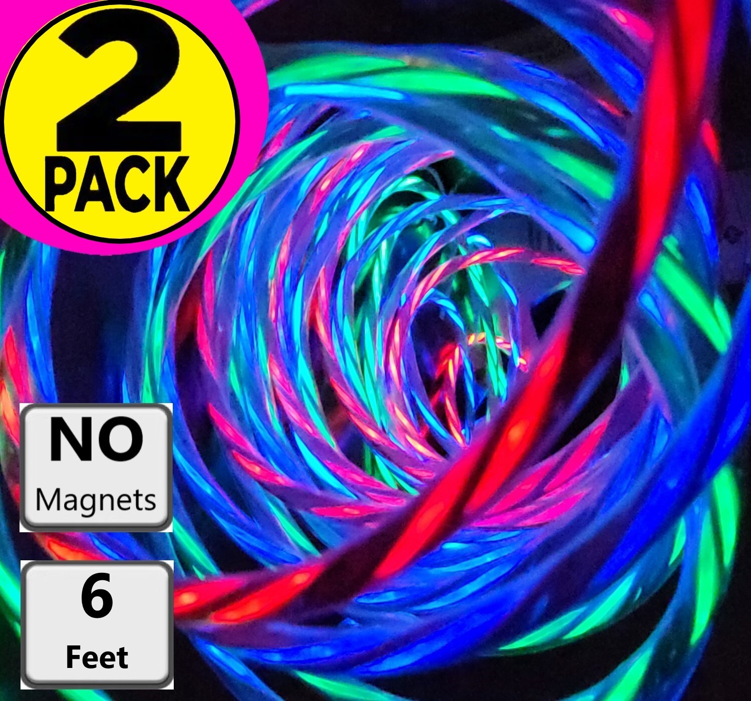 2 Pack 6ft LED Fast Charge Light Up Cable Cord for Samsung Apple iPhone Galaxy
