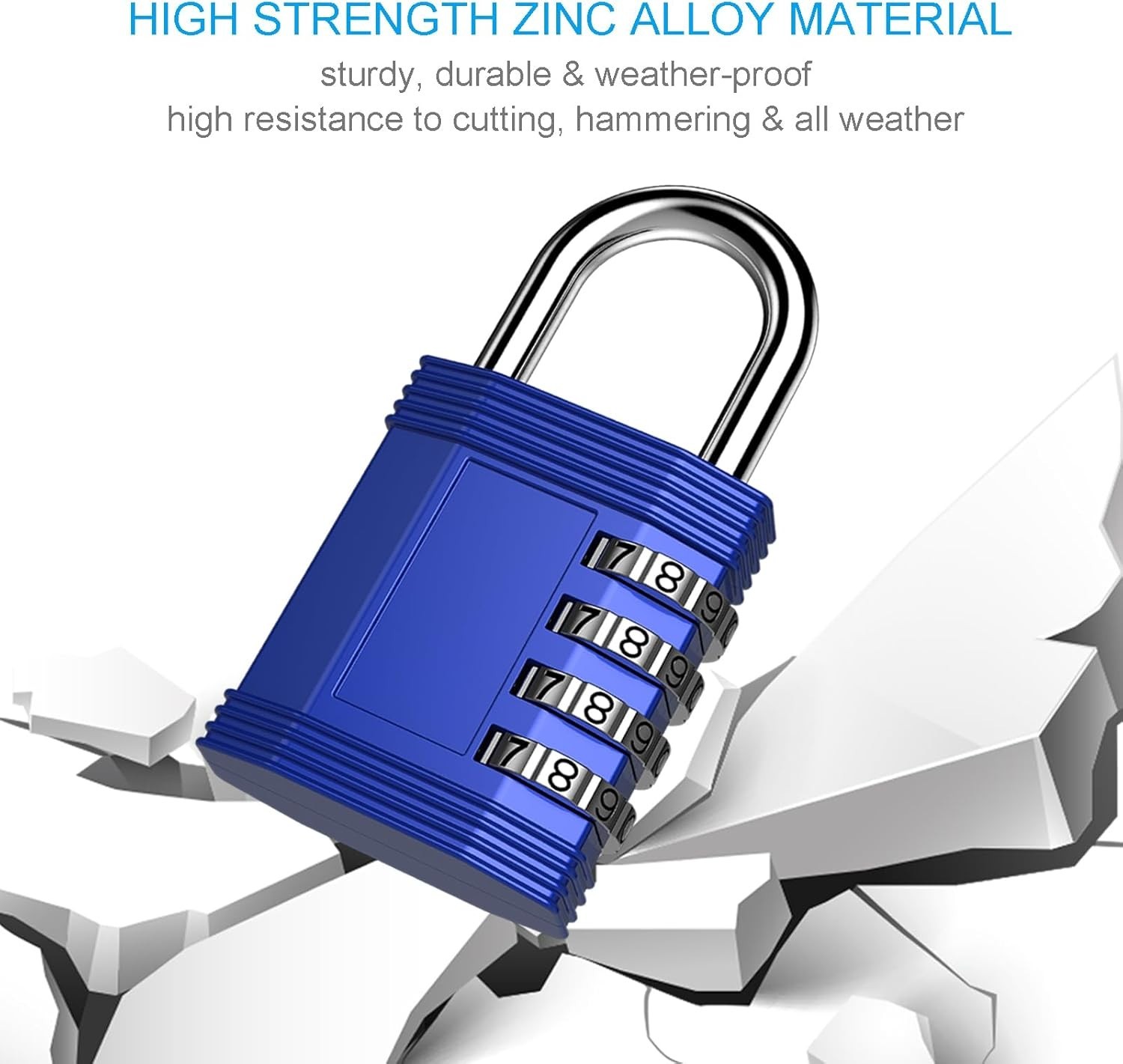 Heavy Duty Waterproof Combination Lock Padlock with 10,000 Combinations - Blue