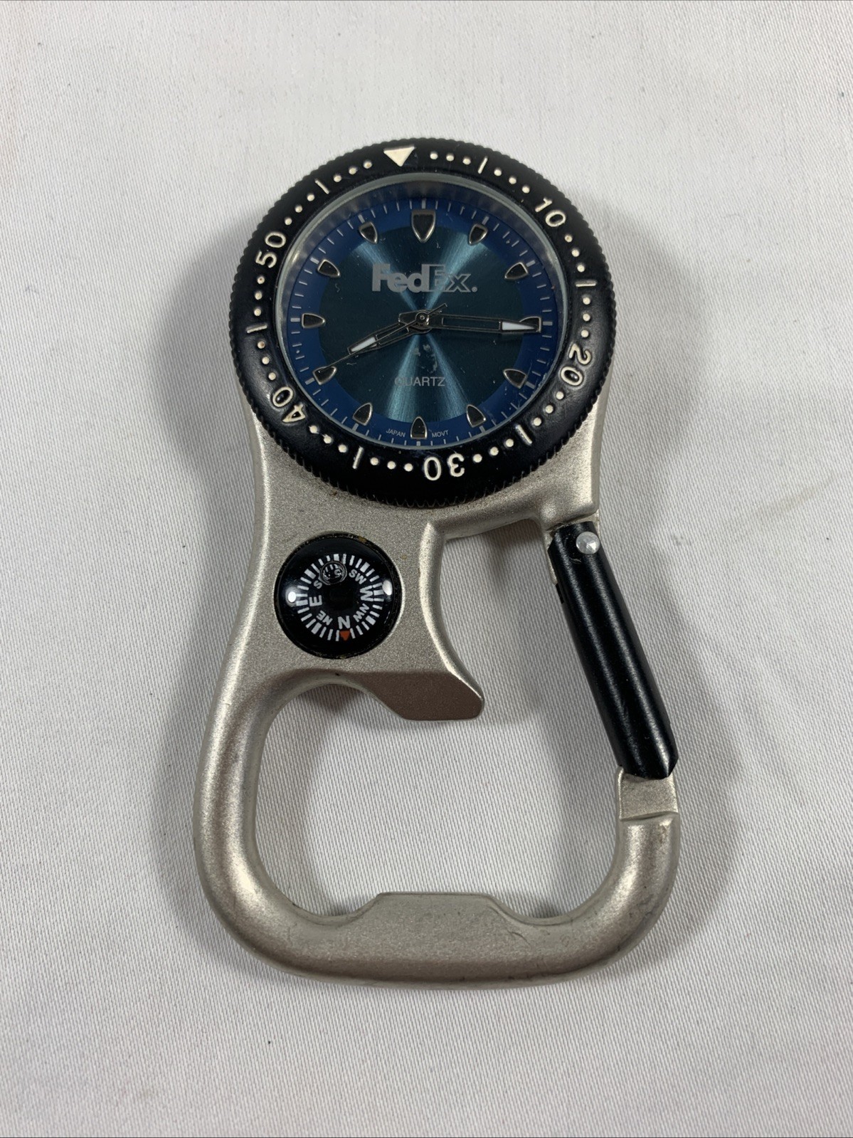 FedEx Golf Clip Watch Stainless Steel-Carabiner Style-Embedded Compass