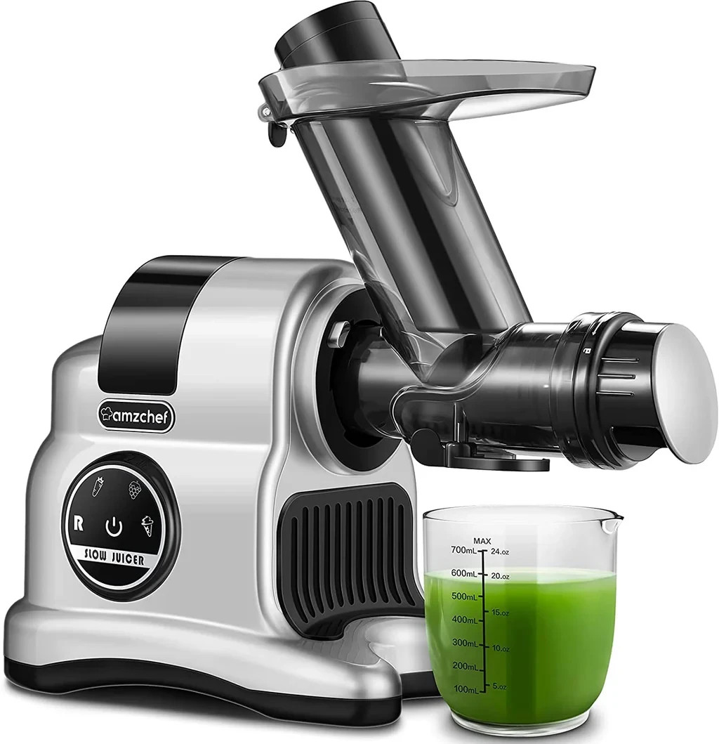 AMZCHEF 5‑in‑1 Cold-Press Slow Juicer ZM1517 – Juice, Grind, Slice - Gray | New